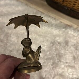 Vintage Brass frog with Umbrella made in India rare unique item HG1